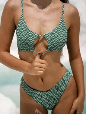 NWT Berlook Green Geometric Textured Cut Out Bikini Matching Set